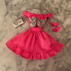 Vintage Barbie Neon Pink Purple Label Dress & Accessories